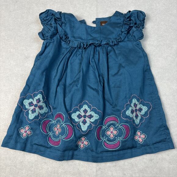 Tea‎ Collection Dress Girl 12-18 Embroidered Floral 100% Cotton Party Boho Puff - Picture 1 of 7